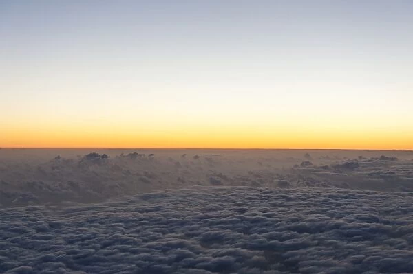 Aerial view, sunrise, red sky over a sea of clouds, La Reunion, Reunion, France