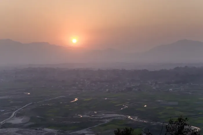 Framed Print : Aerial view of sunset over Kathmandu Framed Print : Aerial view of sunset over Kathmandu