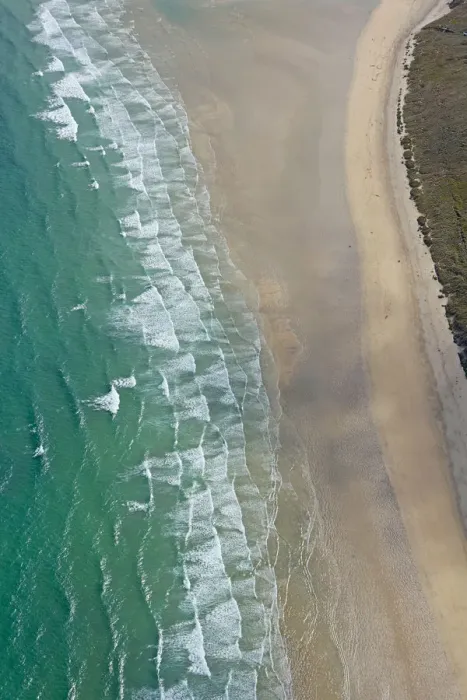 Framed Print : Aerial view of surf on beaches around St Ives Framed Print : Aerial view of surf on beaches around St Ives