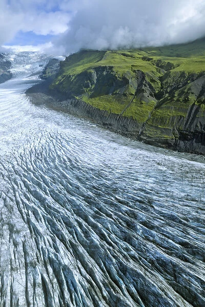 Aerial view, Svinanesjoekull Glacier, a part of Vatnajoekull or Vatna Glacier, Southern Region, Iceland