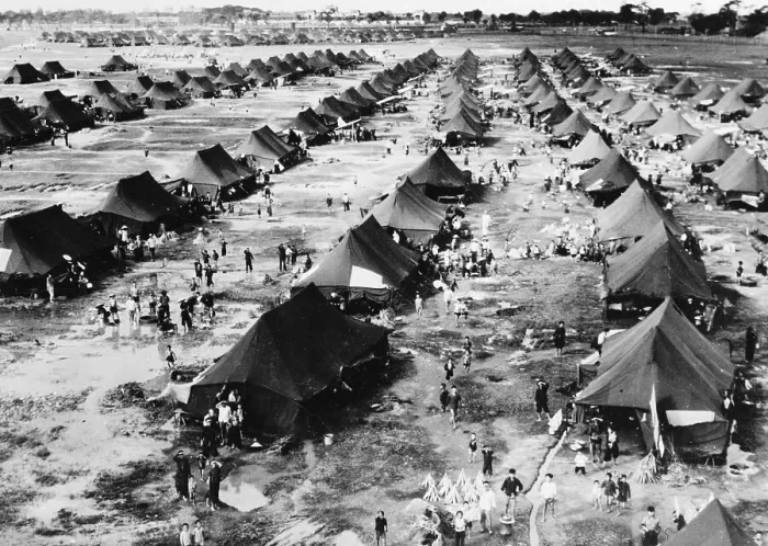 Framed Print : Aerial View of a Tent City Framed Print : Aerial View of a Tent City