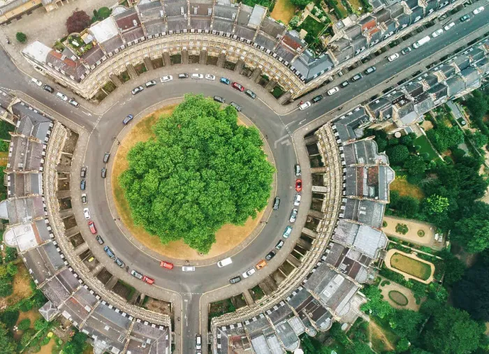 Framed Print : An aerial view of a traffic circle in the city of Bath, UK - stock photo Framed Print : An aerial view of a traffic circle in the city of Bath, UK - stock photo
