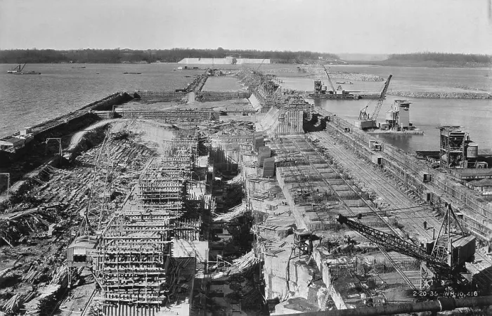 Framed Print : Aerial View of the TVA's Wheeler Dam Construction