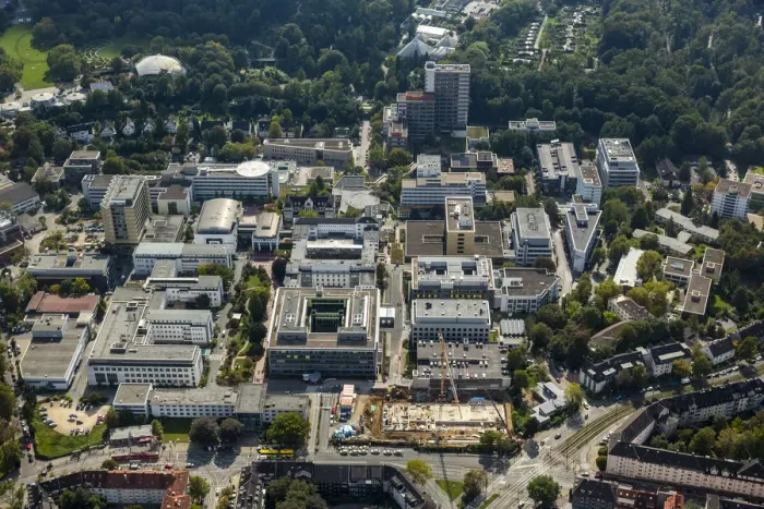 Framed Print : Aerial view, University Hospital Essen, Essen, Ruhr district, North Rhine-Westphalia, Germany Framed Print : Aerial view, University Hospital Essen, Essen, Ruhr district, North Rhine-Westphalia, Germany