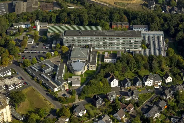 Framed Print : Aerial view, University of Siegen, Department of Mechanical Engineering, Siegen, North Rhine-Westphalia, Germany