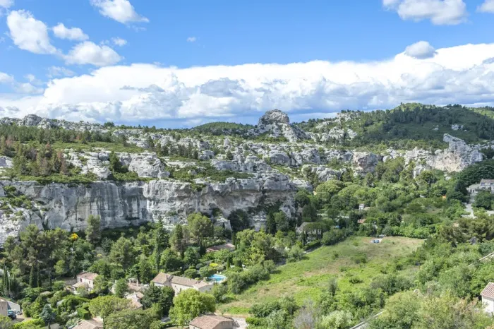 Framed Print : Aerial view of valley on sunny day, Les Baux de Provence, Provence, France Framed Print : Aerial view of valley on sunny day, Les Baux de Provence, Provence, France