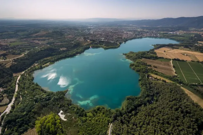 Framed Print : Aerial view, view of the city of Banyoles on the Lake of Banyoles, Costa Brava, Catalonia, Spain Framed Print : Aerial view, view of the city of Banyoles on the Lake of Banyoles, Costa Brava, Catalonia, Spain