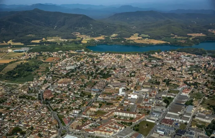 Framed Print : Aerial view, view of the city of Banyoles on the Lake of Banyoles, Costa Brava, Catalonia, Spain Framed Print : Aerial view, view of the city of Banyoles on the Lake of Banyoles, Costa Brava, Catalonia, Spain