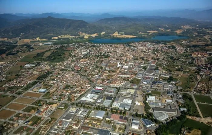 Framed Print : Aerial view, view of the city of Banyoles on the Lake of Banyoles, Costa Brava, Catalonia, Spain Framed Print : Aerial view, view of the city of Banyoles on the Lake of Banyoles, Costa Brava, Catalonia, Spain