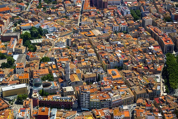 Aerial view, view of the city with the Dali Museum, Figueres or Figueras, Costa Brava, Catalonia, Spain