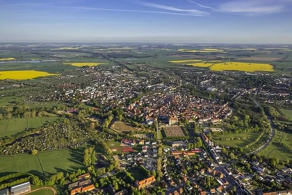 Aerial view, view of the town of Gustrow with Schloss Gustrow Castle, Gustrow, Mecklenburg-Western Pomerania, Germany