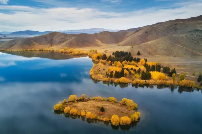 Framed Print : Aerial view of Wairepo Arm in autumn, Twizel Framed Print : Aerial view of Wairepo Arm in autumn, Twizel