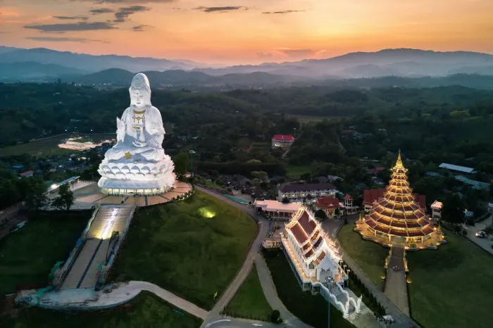 Framed Print : Aerial view of Wat huay pla kang temple, Chiang Rai, Thailand