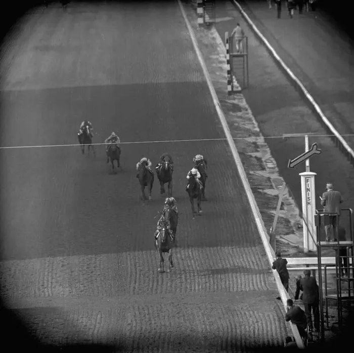 Framed Print : Aerial View of Willie Shoemaker Winning Preakness Framed Print : Aerial View of Willie Shoemaker Winning Preakness