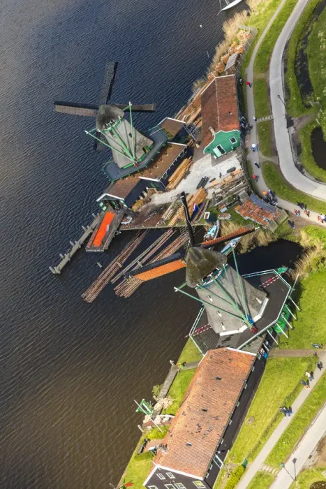 Framed Print : Aerial view of windmills in Zaanse Schans, Netherlands Framed Print : Aerial view of windmills in Zaanse Schans, Netherlands