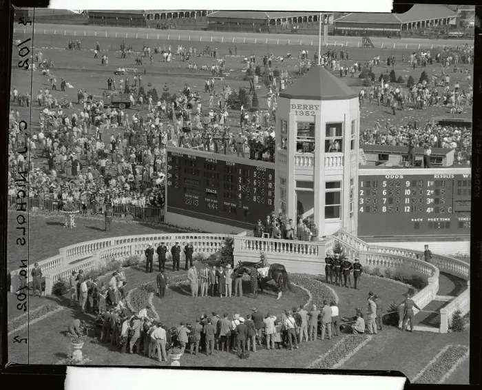 Framed Print : Aerial View of Winners Circle with Eddie Arcaro on Hill Gail Framed Print : Aerial View of Winners Circle with Eddie Arcaro on Hill Gail