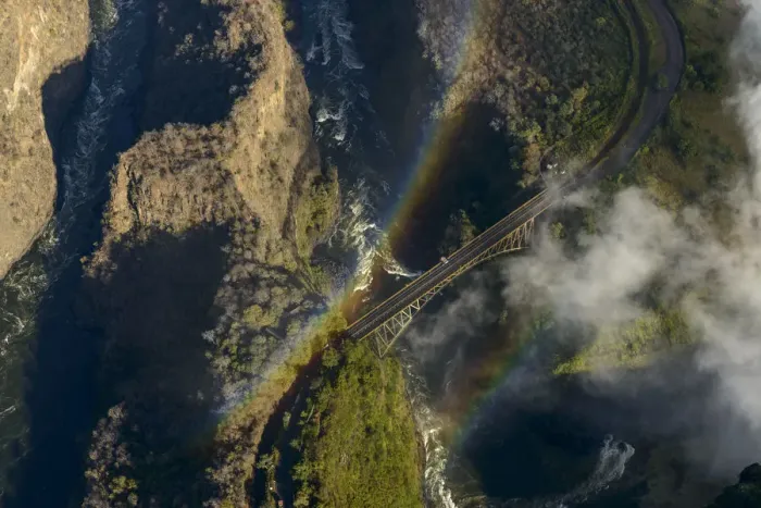 Framed Print : Aerial view of Zambezi River Batoka Gorge and Victoria Falls. Livingstone. Zambia