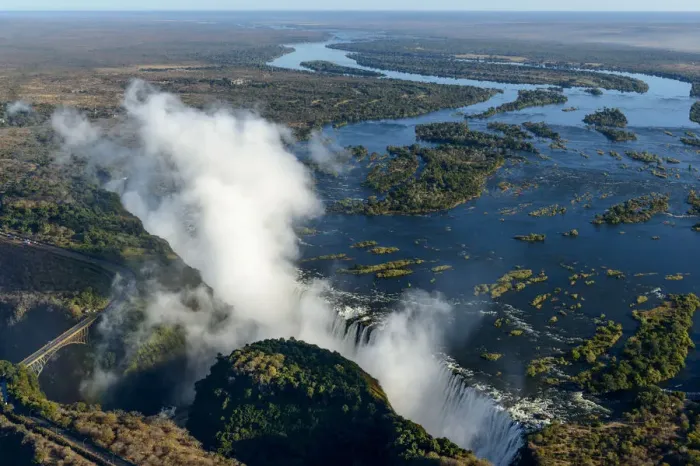 Framed Print : Aerial view of Zambezi River and Victoria Falls. Livingstone. Zambia Framed Print : Aerial view of Zambezi River and Victoria Falls. Livingstone. Zambia
