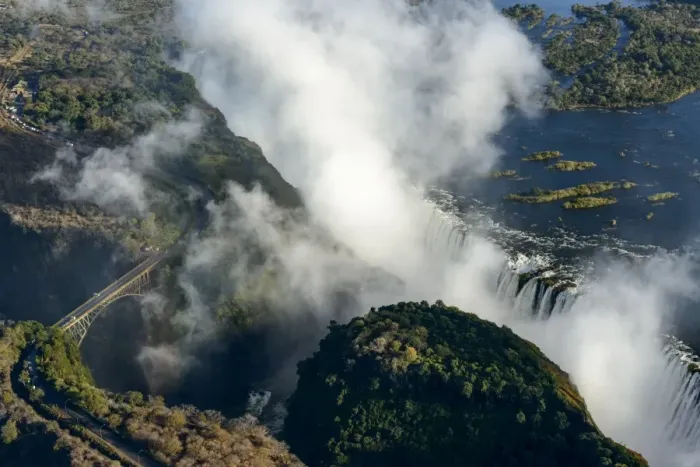 Framed Print : Aerial view of Zambezi River and Victoria Falls. Livingstone. Zambia Framed Print : Aerial view of Zambezi River and Victoria Falls. Livingstone. Zambia