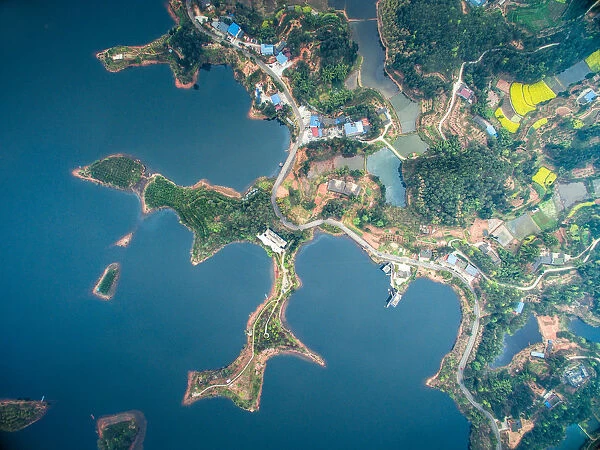 Aero photo of the Black Dragons lake in Sichuan Province, China