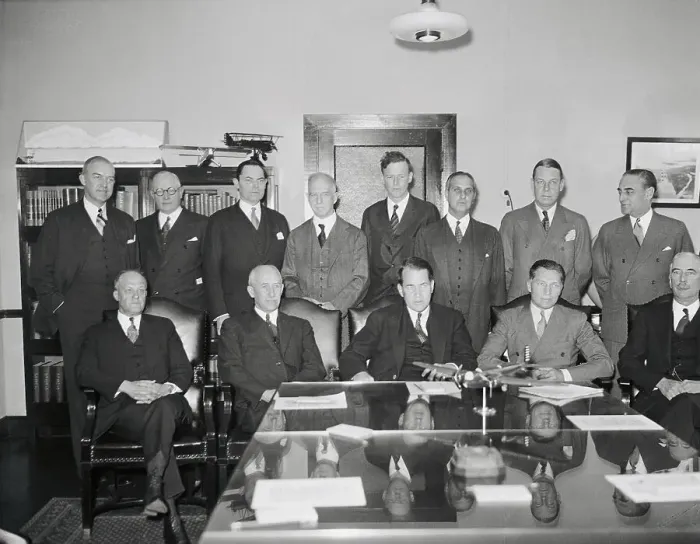 Framed Print : Aeronautic Specialists Posing Together at Conference