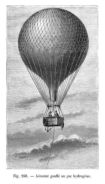 Aerostat using hydrogen engraving 1881