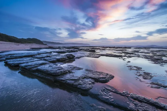 Framed Print : africa, beach, cloudy sky, coastline, color image, colour image, dawn, day, dwesa nature reserve