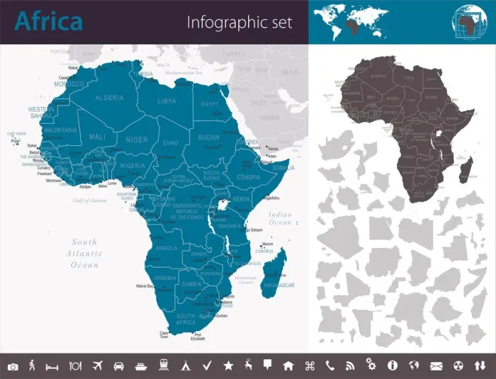 Framed Print : Africa - Infographic map - illustration Framed Print : Africa - Infographic map - illustration