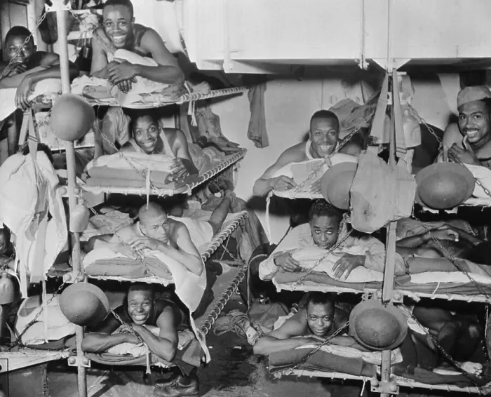 Framed Print : African American Corp of Engineers on Ship Bunks Framed Print : African American Corp of Engineers on Ship Bunks