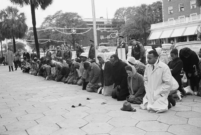 Framed Print : African American Demonstrators Praying Framed Print : African American Demonstrators Praying