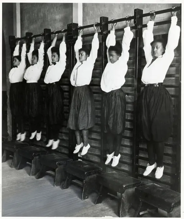 Framed Print : African American Girls Hanging from Gym Bars Framed Print : African American Girls Hanging from Gym Bars