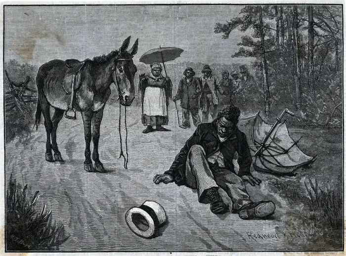 Framed Print : African American Man Fallen From Mule Framed Print : African American Man Fallen From Mule