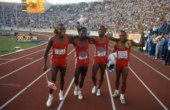 Framed Print : African American Olympians Together on Track After Winning Framed Print : African American Olympians Together on Track After Winning
