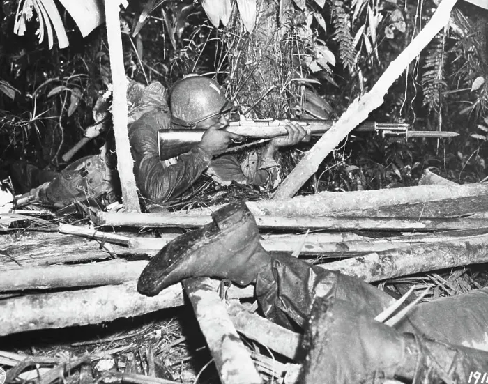 Framed Print : African American Soldier Shooting at Enemy Framed Print : African American Soldier Shooting at Enemy