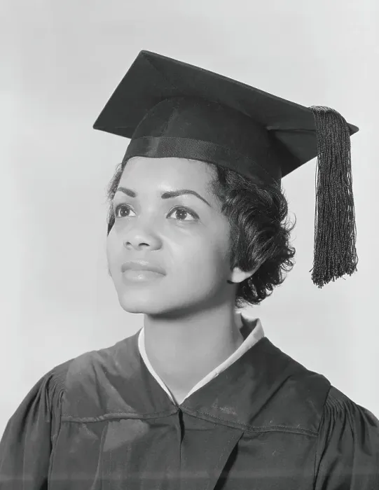 Framed Print : African-American woman in cap and gown, portrait