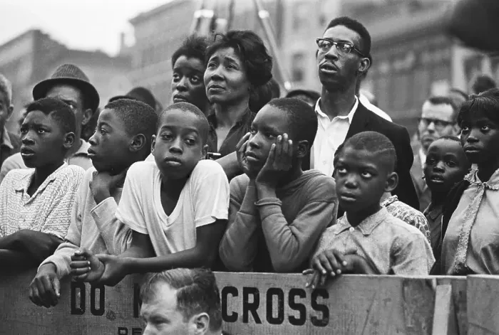 Framed Print : African Americans Behind Police Barrier Framed Print : African Americans Behind Police Barrier