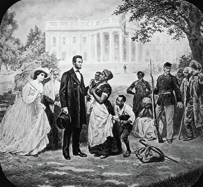Framed Print : African Americans W / Lincoln Outside Framed Print : African Americans W / Lincoln Outside
