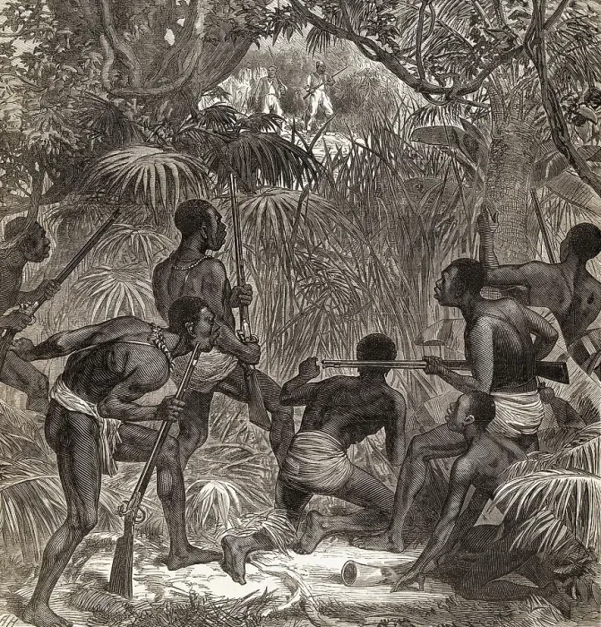 Framed Print : African Natives Preparing to Attack Enemies Framed Print : African Natives Preparing to Attack Enemies