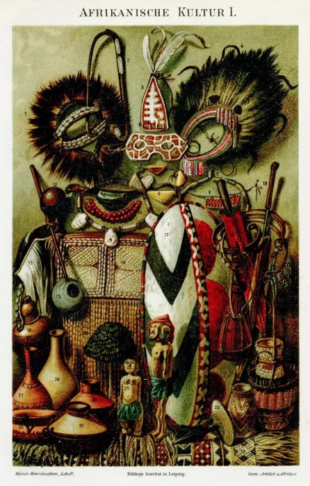 Framed Print : African old objects chromolithograph 1895 Framed Print : African old objects chromolithograph 1895