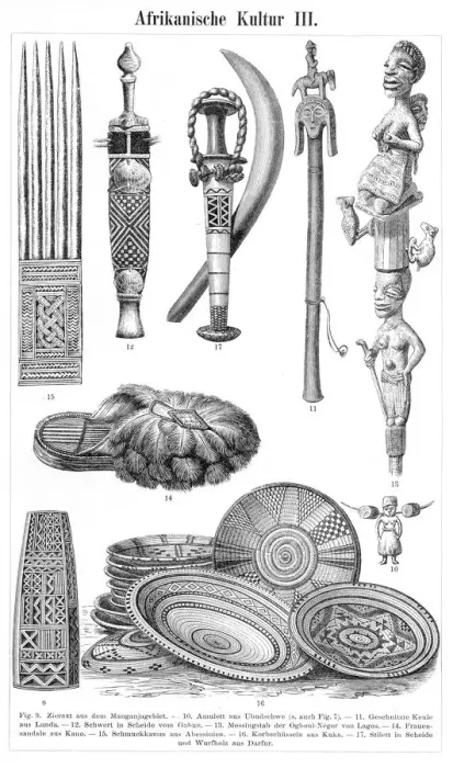 Framed Print : African old objects engraving 1895 Framed Print : African old objects engraving 1895