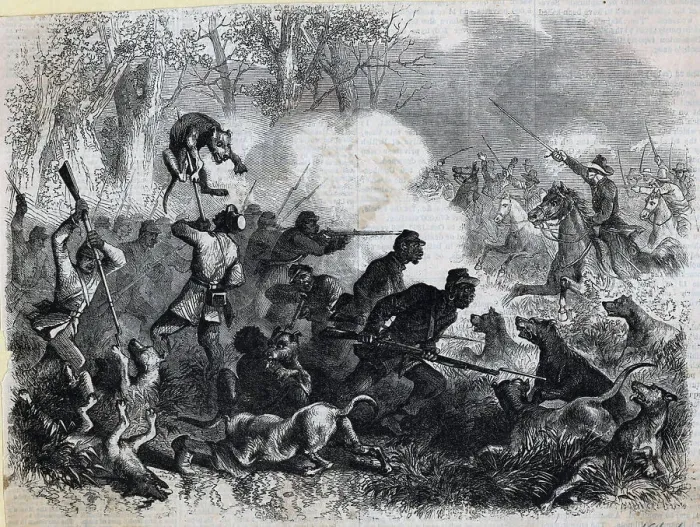 Framed Print : African Am Soldiers Fight Dogs Rebel Ill Framed Print : African Am Soldiers Fight Dogs Rebel Ill