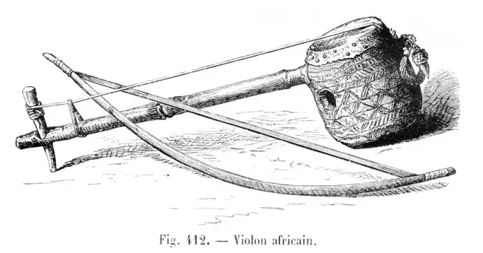 Framed Print : African violin engraving 1881 Framed Print : African violin engraving 1881