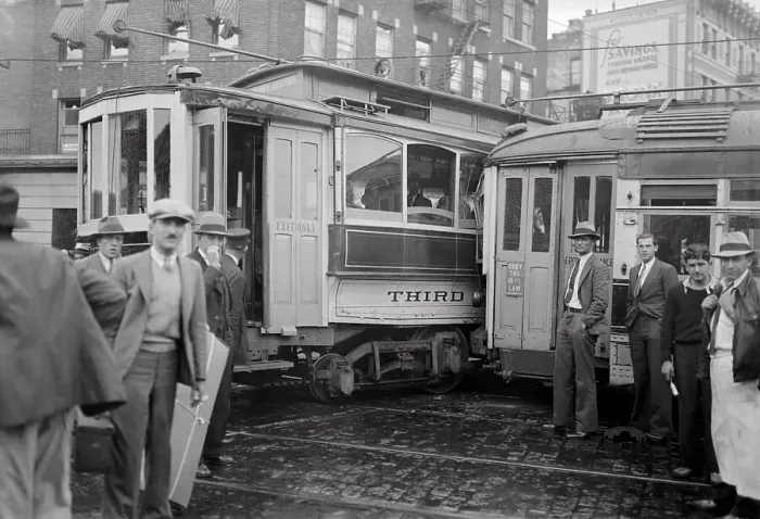 Framed Print : Aftermath of Trolley Car Collision Framed Print : Aftermath of Trolley Car Collision
