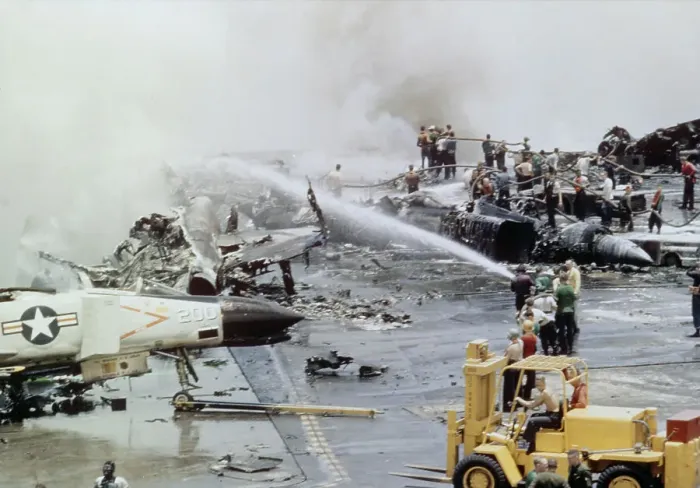 Framed Print : Aftermath Of USS Forrestal Fire Framed Print : Aftermath Of USS Forrestal Fire