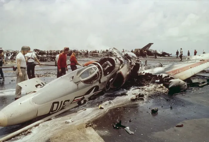 Framed Print : Aftermath Of USS Forrestal Fire Framed Print : Aftermath Of USS Forrestal Fire