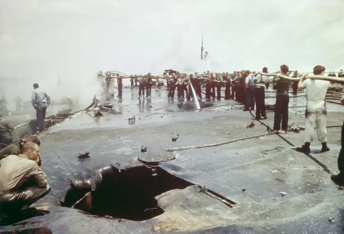 Framed Print : Aftermath Of USS Forrestal Fire Framed Print : Aftermath Of USS Forrestal Fire