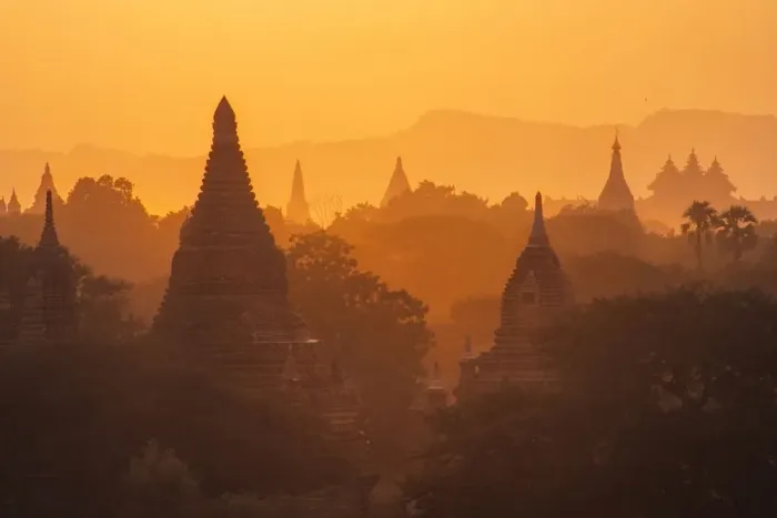 Framed Print : Bagan. afternoon sunlight with pagodas in bagan Framed Print : Bagan. afternoon sunlight with pagodas in bagan