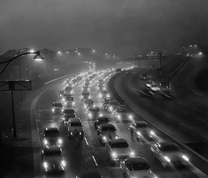Framed Print : Afternoon Traffic In Thick Smog & Fog Framed Print : Afternoon Traffic In Thick Smog & Fog