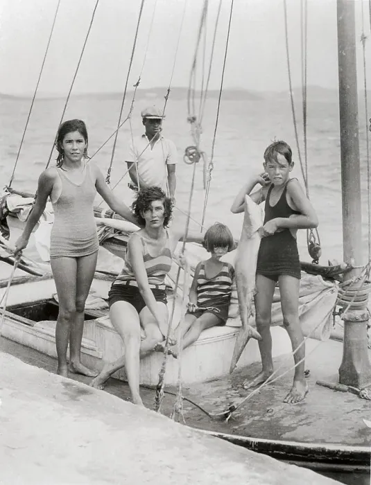 Framed Print : Agnes O'Neill with Children on Boat Framed Print : Agnes O'Neill with Children on Boat