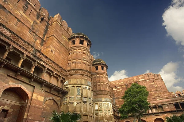 Agra Fort. a UNESCO World Heritage site. Outside walls of Agra Fort